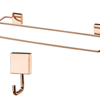 Kit banheiro lavabo 2 peças rosé gold Future toalheiro banho duplo e cabide gancho