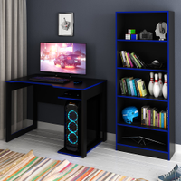Conjunto Mesa e Armário para Escritório Home Office Gamer Cool MDP Preto/Azul G69 - Gran Belo
