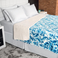 Manta Queen Fleece Quentinha Dupla Face Arome Arabesco Azul