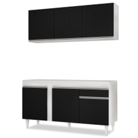 Armário Aéreo Argélia e Balcão Para Pia 150cm Dakota Branco/Preto - Lumil Móveis
