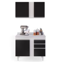 Armário Aéreo Indiana e Balcão Gabinete 100cm Luziania Branco/Preto - Lumil Móveis