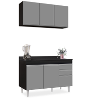 Armário Virgínia e Balcão com Tampo Michigan 120cm Preto/Cinza - Lumil