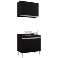 Armário Aéreo Califórnia e Balcão Para Cooktop Flórida Preto - Lumil Móveis