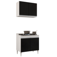 Armário Aéreo Califórnia e Balcão Para Cooktop Flórida Branco/Preto - Lumil Móveis
