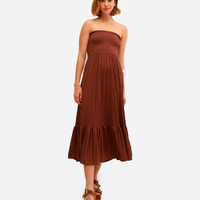 Vestido midi feminino sem alça texturizado marrom