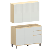 Kit Armário Aéreo 3 Portas e Balcão de Pia 120 cm Aurora Cinza Cristal Pet/Cinza Cristal