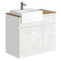 Balcão Gabinete Para Banheiro Suspenso 80cm Moira B06 Branco Cristal Noce Amêndoa - Lyam Decor