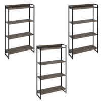 Kit 3 Estantes Multiuso Industrial 4 Prateleiras Areta 145x80cm C01 Carvalho Dark - Lyam Decor