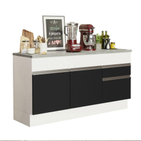 Balcão de Pia Armário de Cozinha 150 cm 2 Portas e 2 Gavetas (Com Tampo) Branco/Preto Glamy Madesa