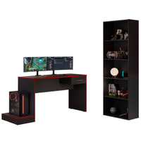 Mesa Gamer 1 Gaveta E Estante Livreiro Preto Vermelho ARLY