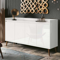 Buffet Aparador Retrô Clássico 4 Portas Branco Gloss - MoveisAqui