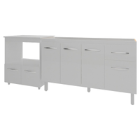 Balcão Armário Cozinha Gabinete de Pia 140 cm Camila e Balcão Amanda Para Microondas e Forno Elétrico Branco