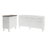 Balcão Cozinha Gabinete Para Pia 138 cm Carine e Balcão Fran Para Cooktop 5 Bocas Branco