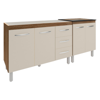 Armário Cozinha Gabinete Pia de 120 cm Bruna e Balcão Fran para Cooktop 4 Bocas Savana Off White