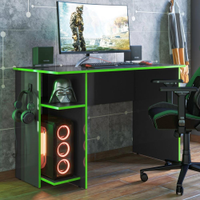 Mesa para Escritório e Shadow Vortex Prateleira e Suporte para CPU Preto Fosco/Verde