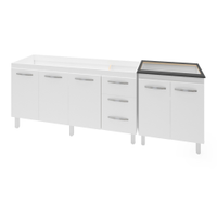 Armário Cozinha Gabinete Pia De 150 cm Diana Com Balcão Cooktop 5 Bocas Branco Jade