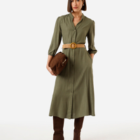 Vestido midi chemise feminino de viscose com cinto verde