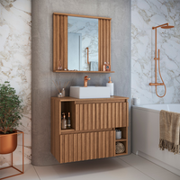 Conjunto de Gabinete com Cuba Branca e Espelho de Banheiro Luiza 2 PT Mel