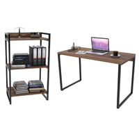Conjunto Escritório Estilo Industrial Mesa 120cm e Estante 60cm 3 Prateleiras Prisma C08 Nogal - Mpozenato