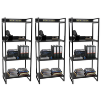 Kit 3 Estante Livreiro Prisma Estilo Industrial 60cm 4 Prateleiras C08 Preto Onix - Mpozenato