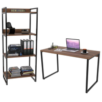 Conjunto Escritório Estilo Industrial Mesa 135cm e Estante 60cm 4 Prateleiras Prisma C08 Nogal - Mpozenato