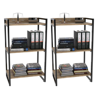 Kit 2 Estantes Livreiro Multiuso Prisma Estilo Industrial 60cm 3 Prateleiras C08 Carvalho - Mpozenato