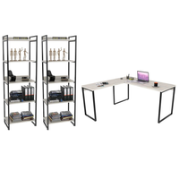 Conjunto Escritório Estilo Industrial Mesa 150x150cm e 2 Estantes 60cm 5 Prateleiras Prisma C08 Snow - Mpozenato