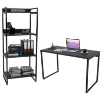 Conjunto Escritório Estilo Industrial Mesa 120cm e Estante 60cm 4 Prateleiras Prisma C08 Preto Onix - Mpozenato