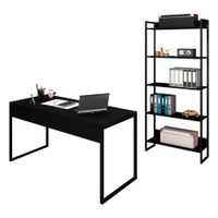 Conjunto Escritório Mesa 150 e Estante Studio Industrial M18 Preto - Mpozenato