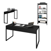 Conjunto Escritório Mesa 150 Aparador e Estante Studio Industrial M18 Preto - Mpozenato