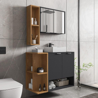 Gabinete de Banheiro Suspenso com Cuba e Espelheira 70cm Multimóveis CR10125 Preto Fosco/Naturalle
