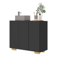 Gabinete Banheiro 3 Portas 90cm Multimóveis V5031 Preto/Natural