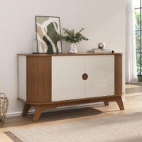 Aparador Buffet 140cm 2 Portas com Pés Retrô Multimóveis CR50129 Cinamomo/Off White