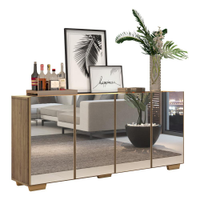 Aparador Buffet 4 portas com Espelho e Pés Quadrados Vegas Multimóveis V3560 Rustic/Natural
