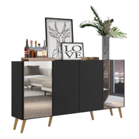 Aparador Buffet 4 Portas com Espelho Retrô Vegas Multimóveis V3562 Preto/Natural