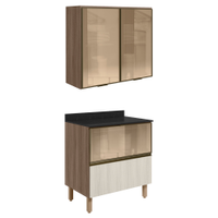 Armario Aereo Vidro Balcao 80 cm MDF Kali Carvalho Toq Bianco Toq Nicioli