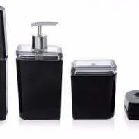 Conjunto De 4 Peças Para Banheiro Preto Saboneteira Escova