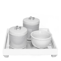 Kit Higiene Espelho Potes, Molhadeira e Capa Flor de Liz Prata Quarto Bebê Unissex