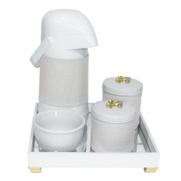 Kit Higiene Espelho Potes, Garrafa, Molhadeira e Capa Flor de Liz Dourado Quarto Bebê Unissex