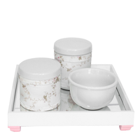 Kit Higiene Espelho Potes, Molhadeira e Capa Rosa Quarto Bebê Menina