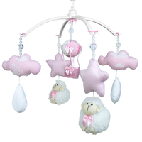 Móbile Musical Ovelha, Nuvens e Balão Rosa Quarto Bebê Infantil Menina