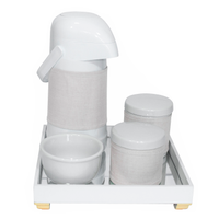 Kit Higiene Espelho Potes, Garrafa, Molhadeira e Capa Dourado Quarto Bebê Unissex