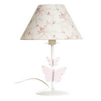 Abajur Metal Strass Com 2 Borboletas Rosa Quarto Bebê Infantil Menina