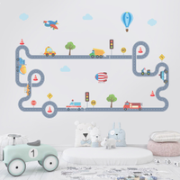 Adesivo de Parede Infantil Autocolante Carrinhos Coloridos - pista carros