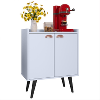 Buffet Linea 2 Portas Cantinho Café Decoração Cozinha Sala Jantar Estilo Retrô Puxador Concha Prateleiras Organizadoras Branco RPM Móveis