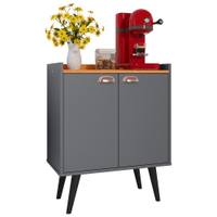 Buffet Linea 2 Portas Cantinho Café Decoração Cozinha Sala Estar Jantar Puxador Concha Prateleiras Organizadoras Cinza/Cinamomo RPM Móveis