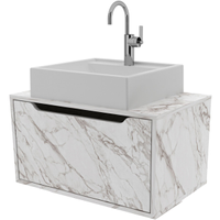 Gabinete de Banheiro 60 cm com Cuba e 1 Porta Basculante Mármore Branco