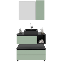 Kit Gabinete Balcão e Espelheira de Banheiro Marina Mármore Lunar/Verde Mar