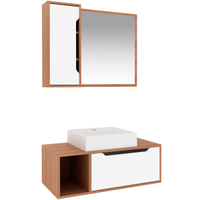Kit Gabinete e Espelheira de Banheiro 80 cm com Cuba Karina Amêndoa/Branco