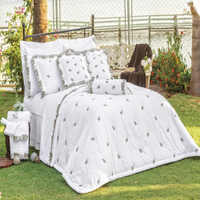 Kit Enxoval Queen Bordado 200 fios Mondrean Branco Vilela Enxovais 5 peças